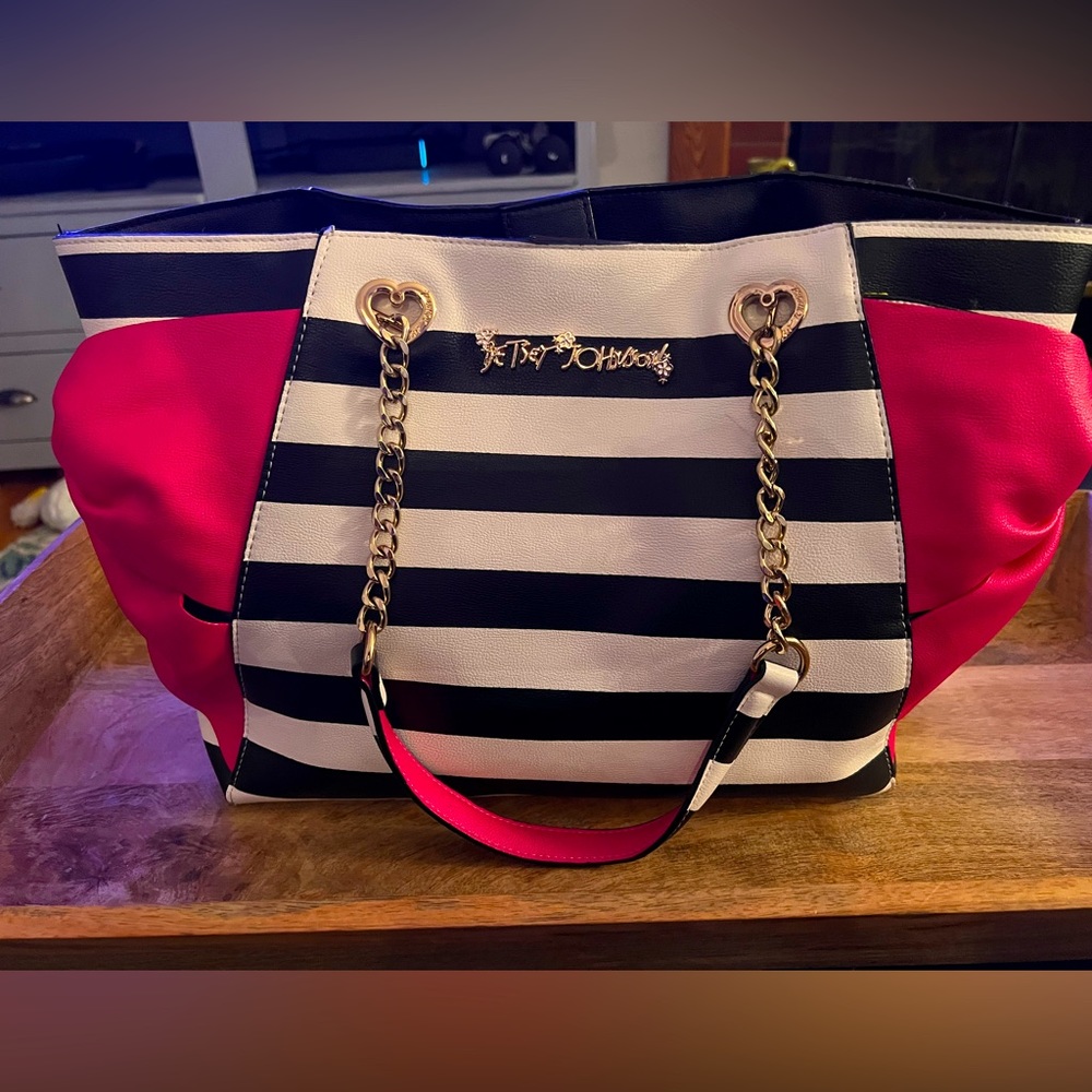 Hotty Pocket Bow Tote Bag Stripes